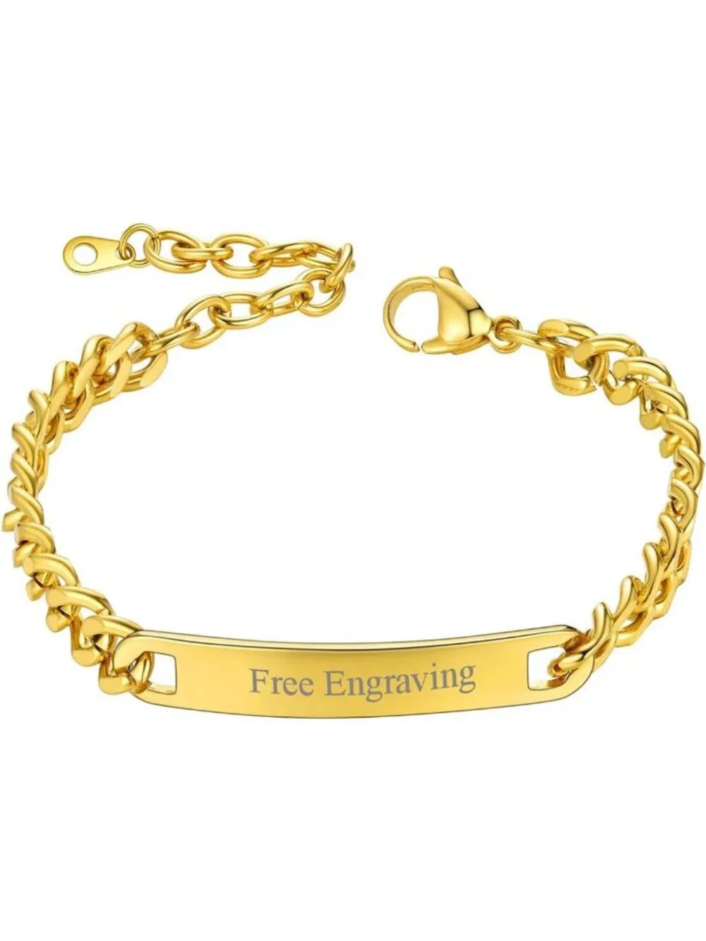 Personalized Stainless Steel ID Bracelet for Men & Women, Custom Engraved Curb